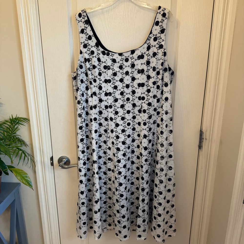 Dress Barn White Midi Dress with Black Polka Dot Floral Print - Picture 1 of 5